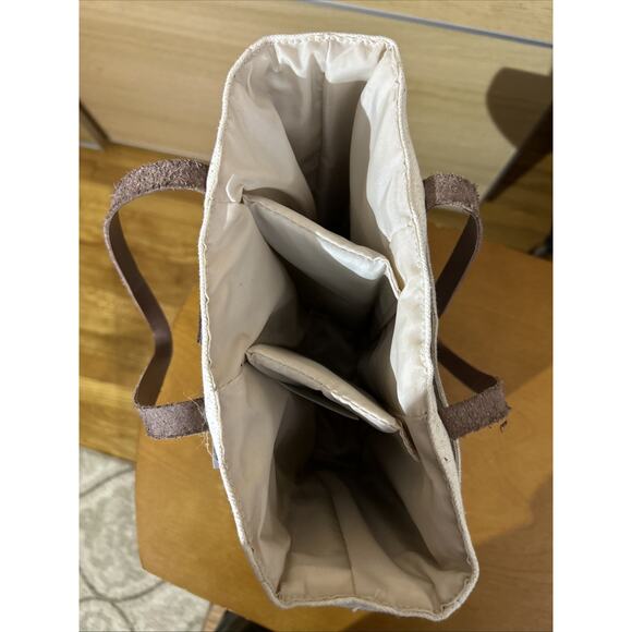 Jute and leather strap Insulated Wine Tote, Beige, holds 3-Bottles - Picture 3 of 6